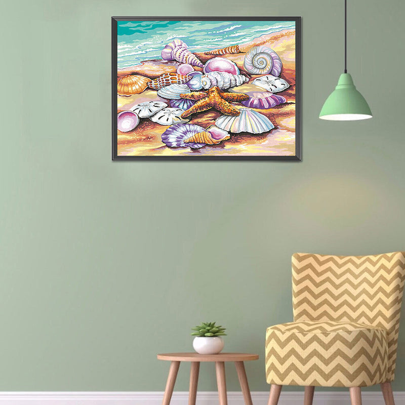 Sea Shells Oil Paint By Numbers Kits DIY Handpainted on Canvas Wall Art