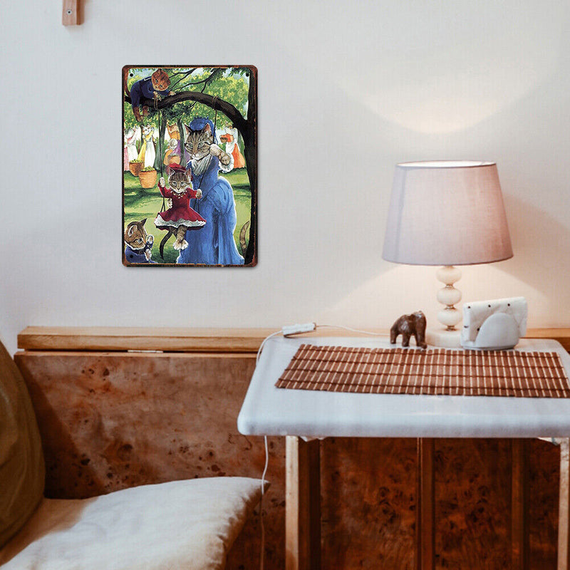 Metal Sign Plaque Tin Sign Swing Cat Poster Living Room Bar Cafe Decoration