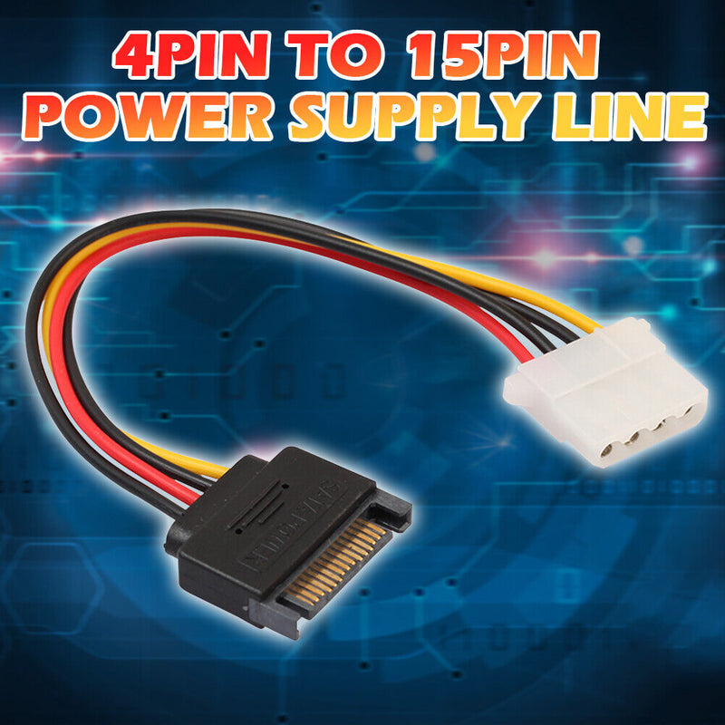 SATA 15-Pin Male to Molex 4-Pin Female Power Adapter Cable for PCe Riser 0.2m