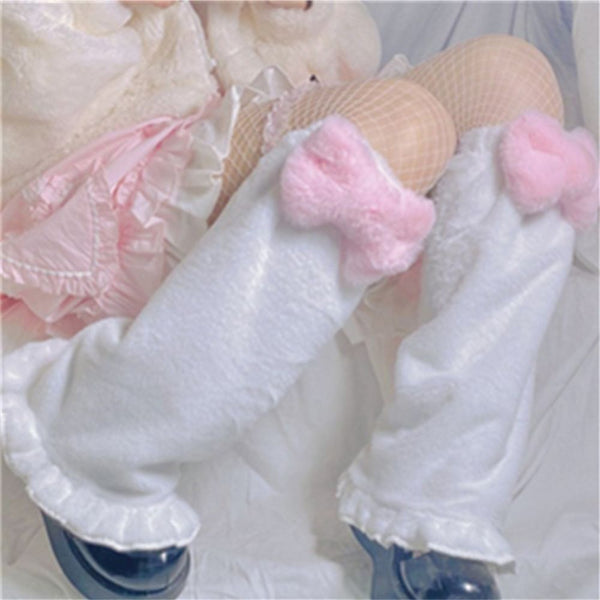 Warm Women's Pink Bow JK Socks Ruffles Leg Socks Leg Warmers Foot Warmer Socks