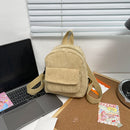 Women Mini Backpack Corduroy Girls Bookbags Retro Travel Rucksack (Khaki)