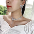 Butterfly Crystal Necklace Women Elegant Tassel Long Clavicle Chain Jewelry Gift