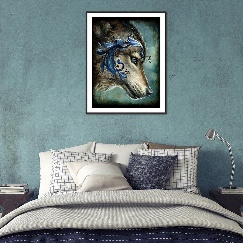 5D Rhinestone DIY Embroided Wolf Head Full Round Drill Diamond Painting Kit