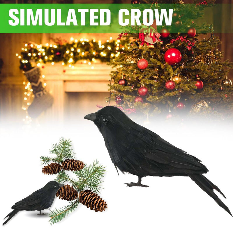 Halloween Black Feathered Crows Realistic Black Birds Ravens Props.