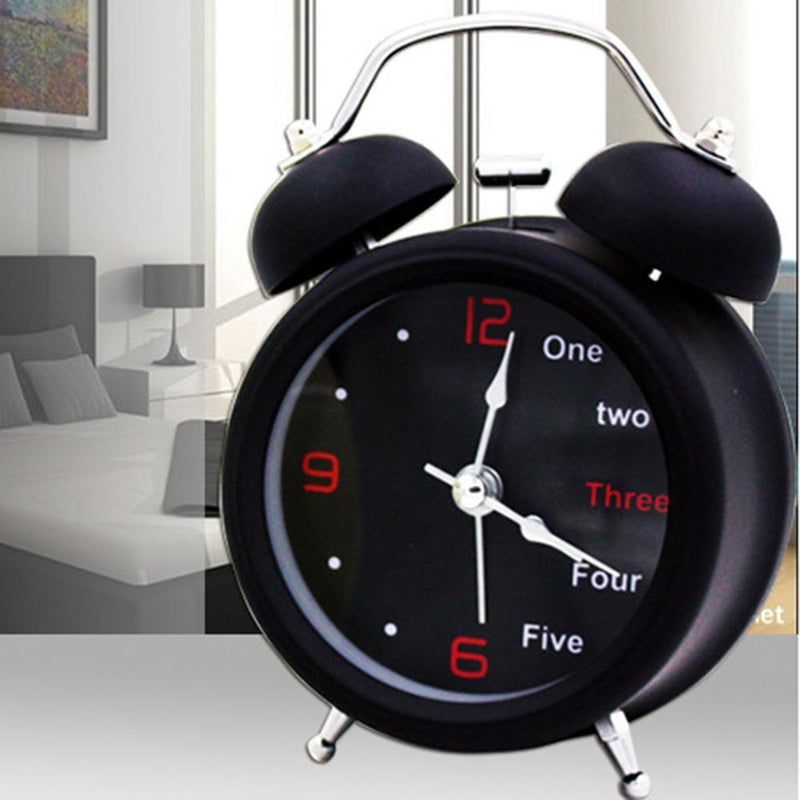 Happy Home Number/English Retro Double Bell Desk Table Alarm Clock (Black)