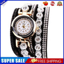 Duoya Leather Bracelet Watch Rhinestone Quartz Bracelet Watch (Black)