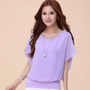 Summer Round Collar Short Bat Sleeve Blouse Solid Color Ruffle Women Tops