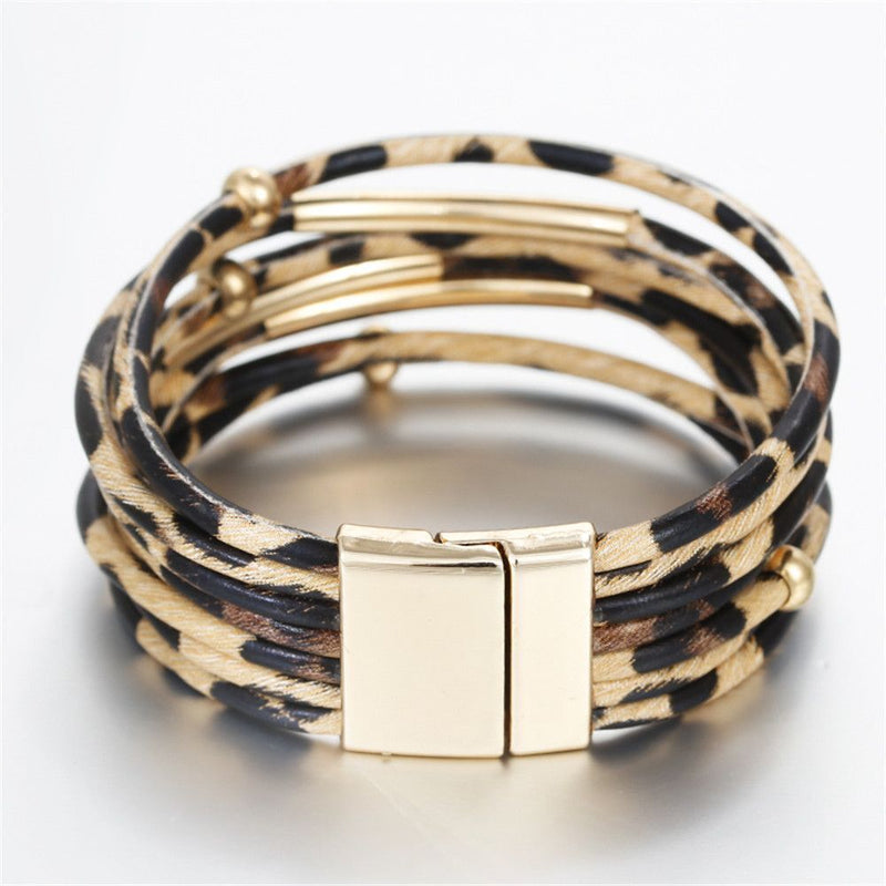 Wristband Magnetic Clasp Bracelet Bracelets & Bangles Leopard Leather Bangle