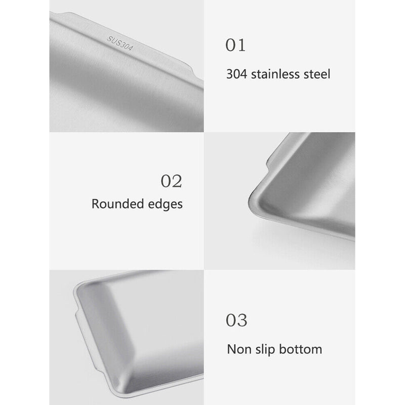 Stainless Steel Rectangular Plate Barbecue Dish Pan Tray Food Container (M)