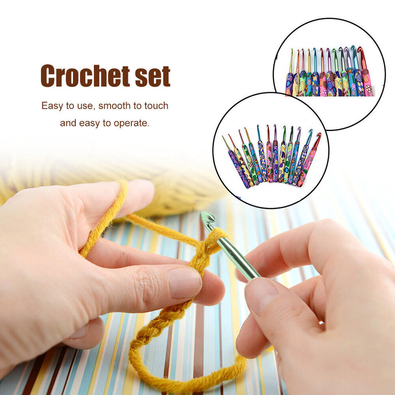 12pcs Ceramic Handle Knitting Needles Aluminum Crochet Hooks Set DIY Craft Tools