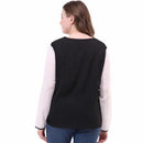 Plus Size Splicing Color Tops Women Long Sleeve T-shirts Round Neck Chiffon Tees