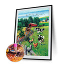 5D DIY Full Drill Round Shape Farm Cow Rhinestone Diamond Drawing for Home