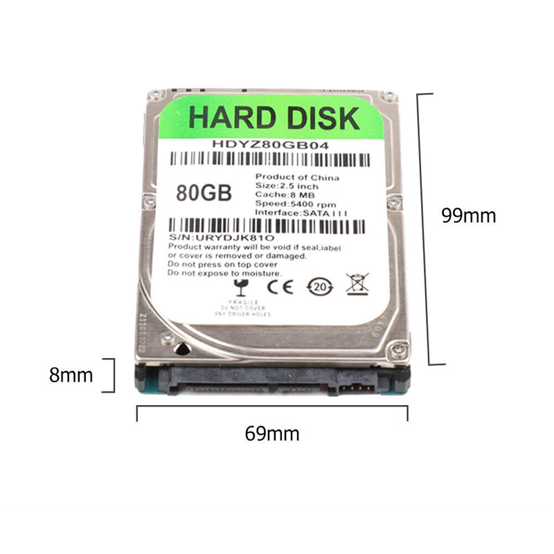 80GB Internal HDD 2.5 inch SATA III 5400 RPM Hard Drive for Laptop Computer