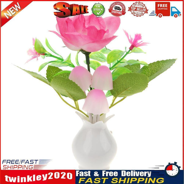 US Plug-in LED Night Lamp Flower Colorful Light Sensor Bedroom Home (LJ-3) Newly