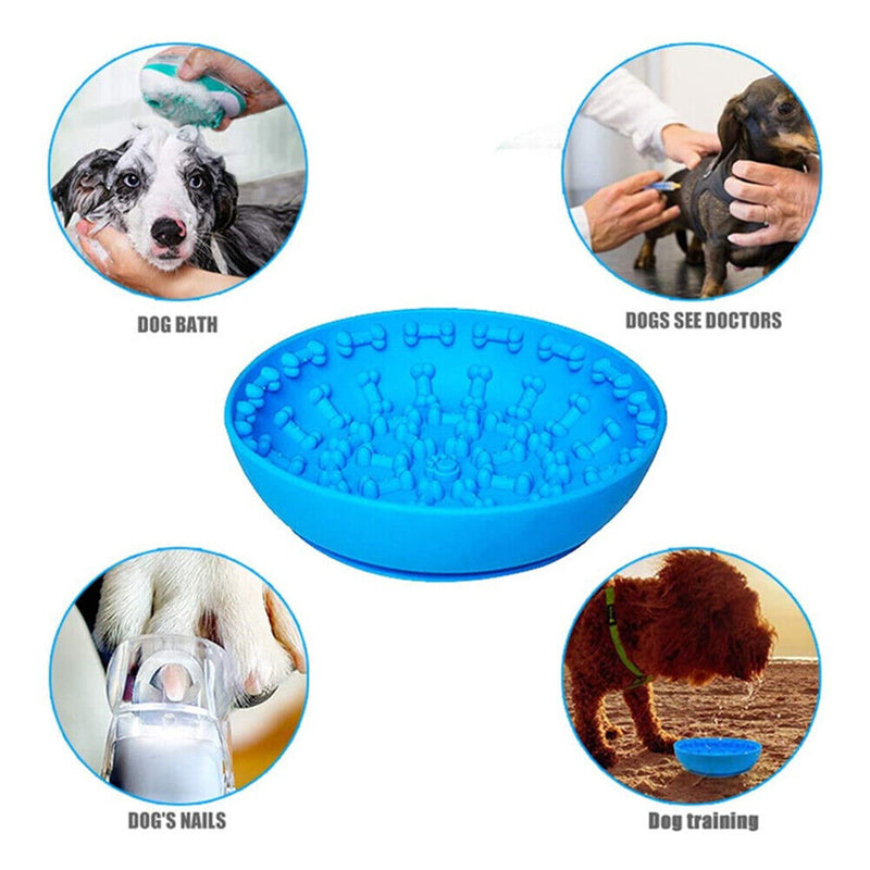 Silicone Dog Slow Feeder Bowl Anti Choking Container Suction Cup (Blue) Newly