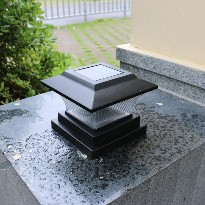 Solar Power LED Pillar Lamp Outdoor Garden Fence Light (Warm Light Black)