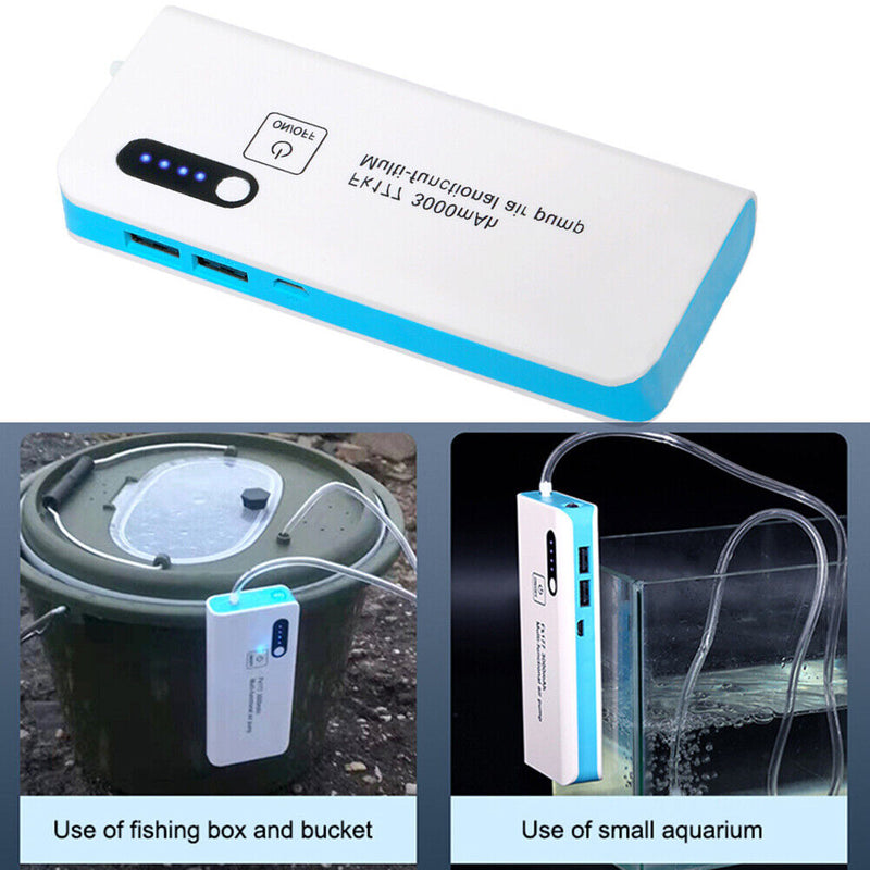 3000mAh Aquarium Oxygen Air Pump Car Oxygenated Fishing Aerator with Flashlight