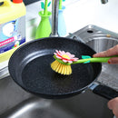 Long Handle Pot Brush Flower Dishwashing Cleaning Kitchen Brushing (Pink)