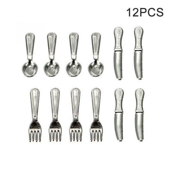 12pcs Puppenhaus Miniatur Edelstahl Besteck Geschirr Gabel-Set I5T8