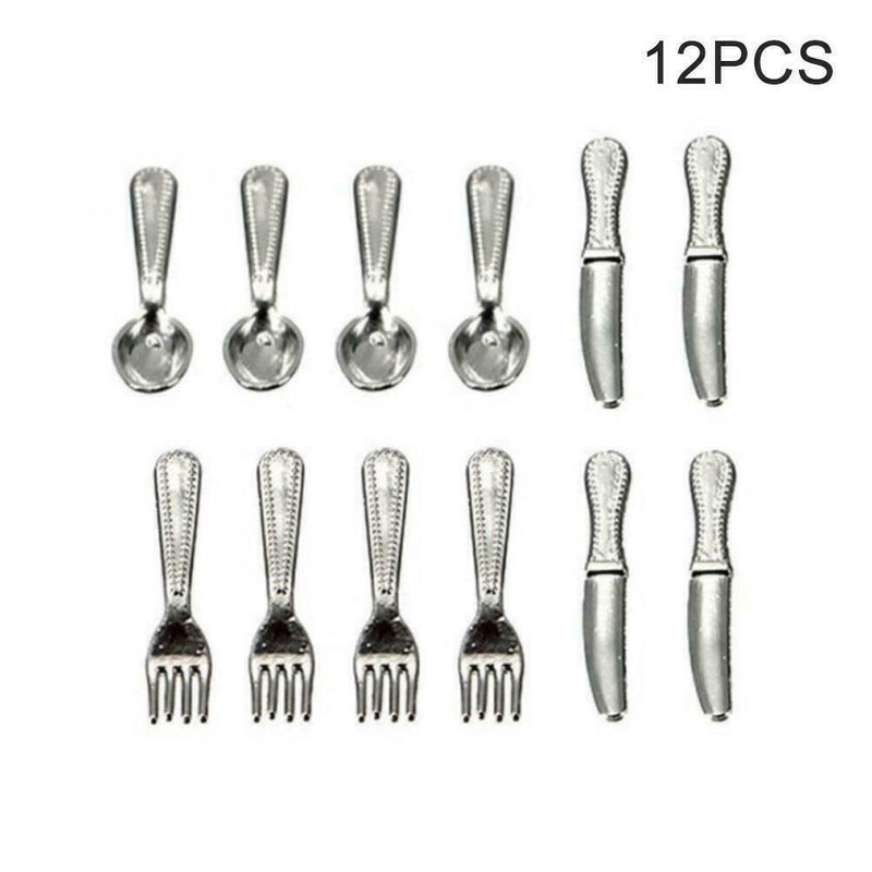 12pcs Puppenhaus Miniatur Edelstahl Besteck Geschirr Gabel-Set I5T8