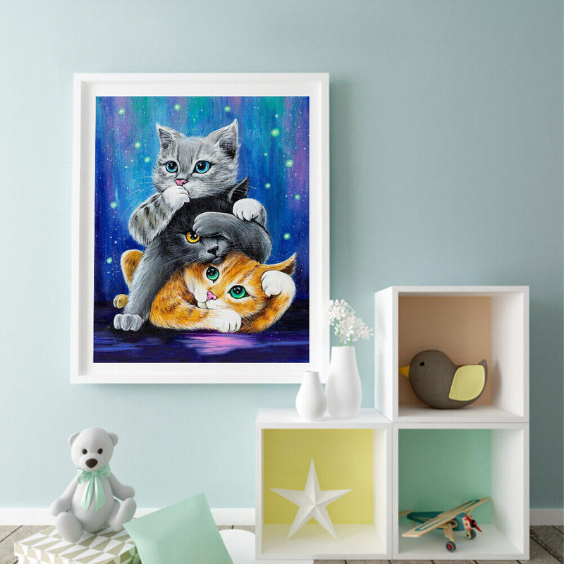 Stacking Cats Oil Paint By Numbers DIY Drawing Picture Kit for Adults Home Decor