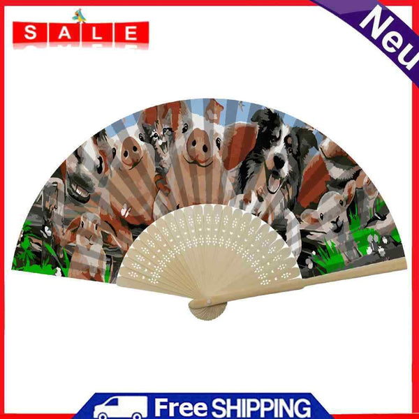Farm Animal Oil Paint Folding Fan By Number DIY Painted Digital Oil Painting Fan