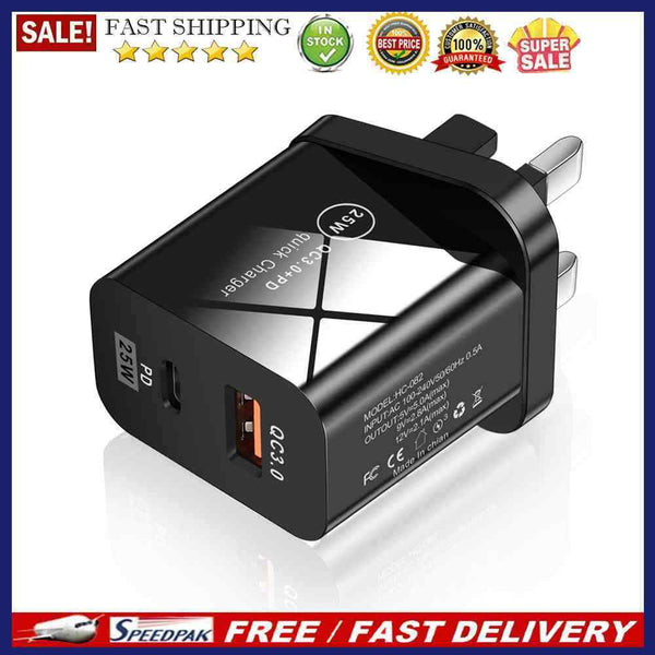 25W QC3.0+PD Dual Port Phone Fast Charging Adapter Smartphone Power Supply Head
