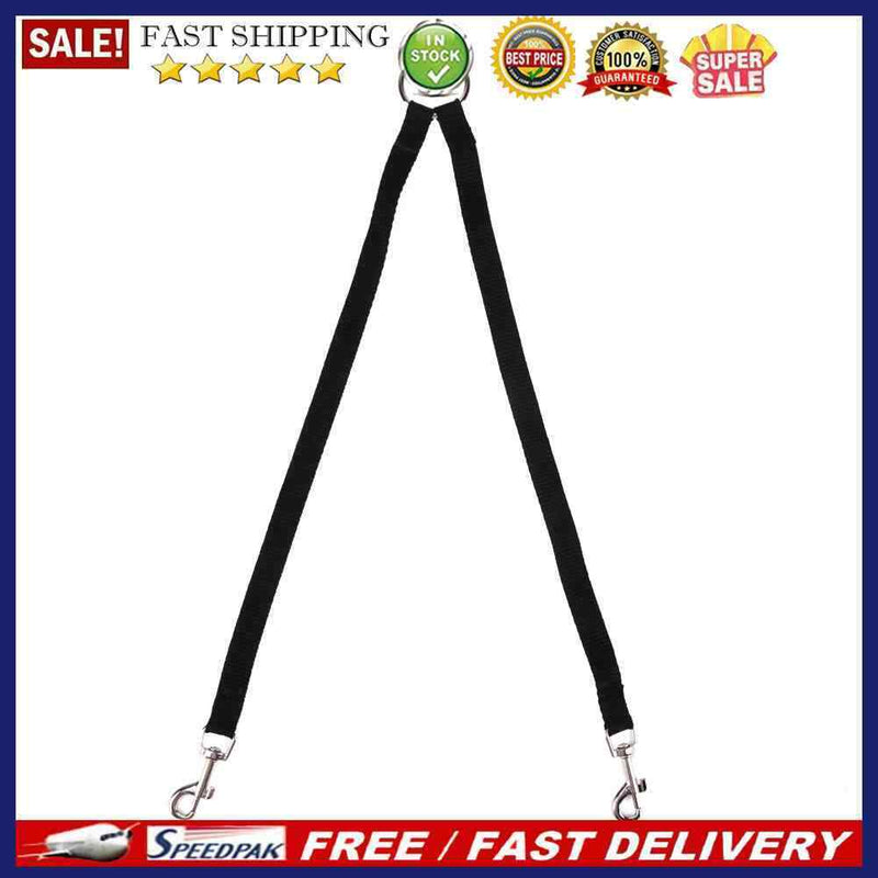 Nylon Double Dual Two Pets Dogs Leash 2 Way Coupler Walk Necklace(Black)