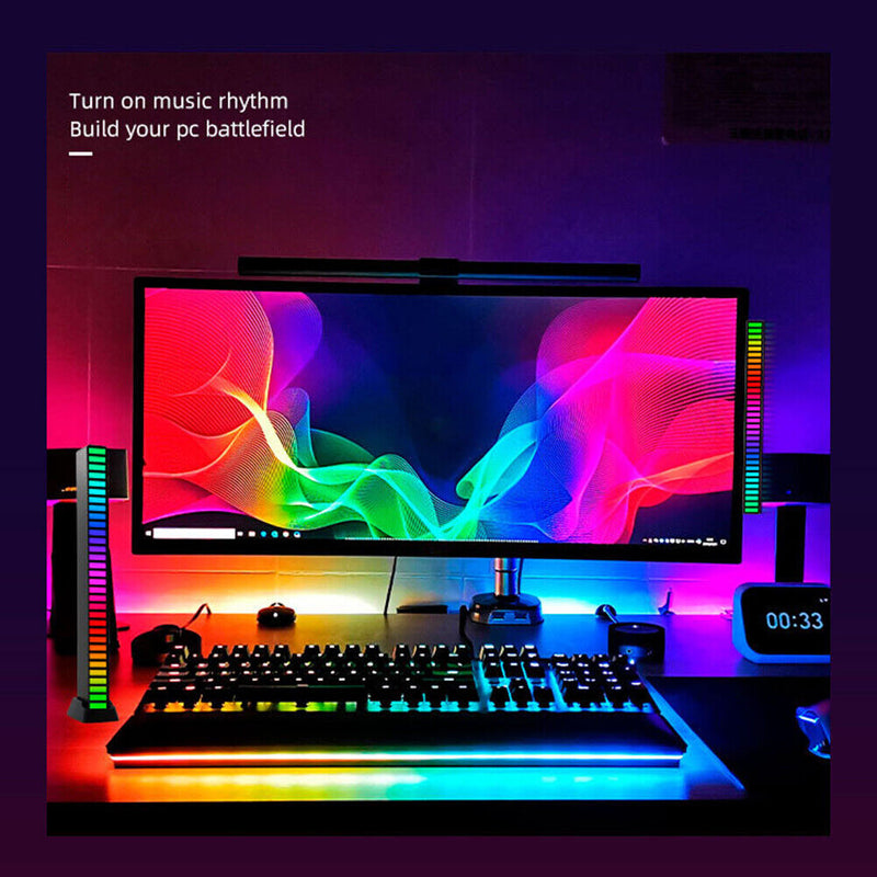 USB 5V RGB Colorful 40 LED Voice-Activated Rhythm Strip Light Bar (Black) Newly