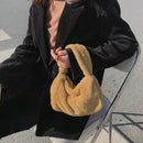 Women Plush Fur Armpit Bag Lady Winter Zipper Small Shoulder Bag (Brown)