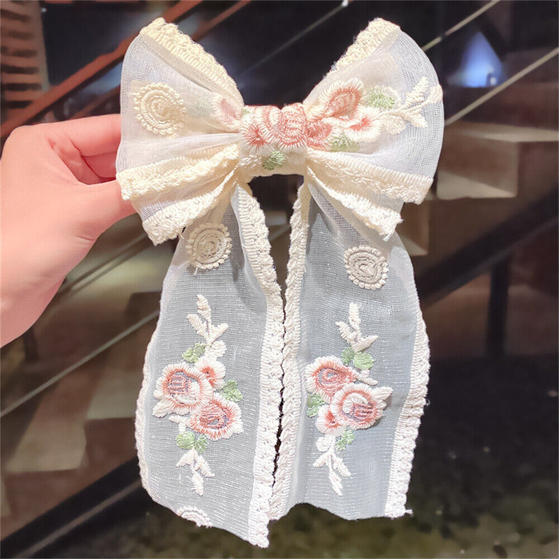 Style Sweet Hair Barrettes Ponytail Lace Hair Clips Bow Knot Hair Barrettes