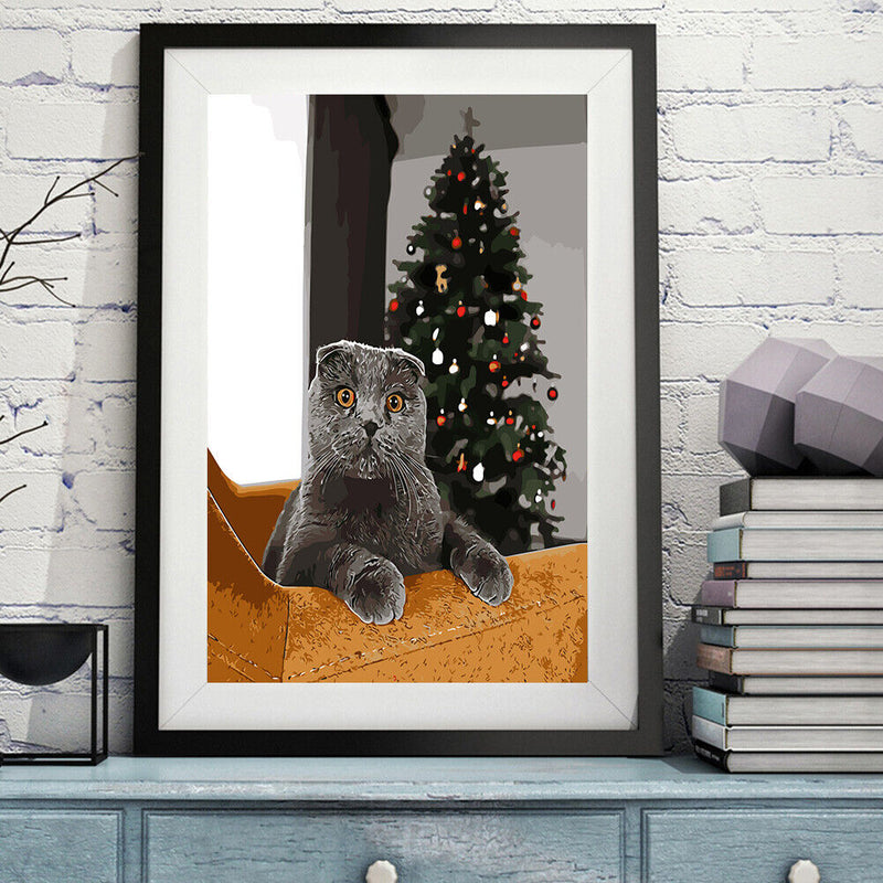Painting By Numbers Kit Frameless DIY Christmas Black Cat Hand Painted Artwork