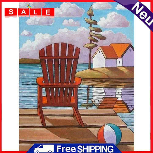 Lake Chair Hut Oil Paint By Numbers DIY Handpainted on Canvas Wall Art Pictures