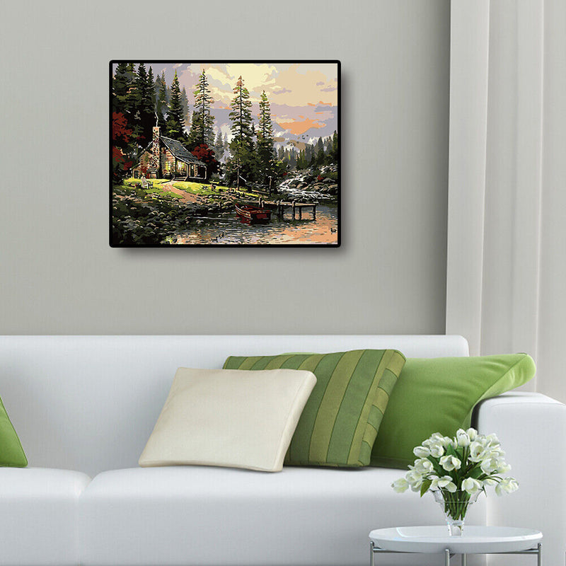 DIY Digital Oil Painting By Numbers Riverside Hat Canvas Acrylic Art 40x50cm
