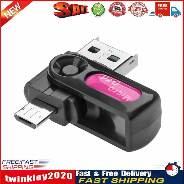 2 in 1 USB OTG Card Reader Micro USB OTG TF SD Card Reader Adapter (Pink) Newly