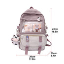 Women Cute Hit Color Backpack Student Canvas Knapsack with Pendant (Purple)