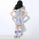 Children Girls Sequins Jazz Hiphop 4pcs Dance Dress Performance Ballroom Cost