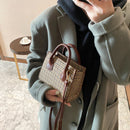Women Messenger Purse Plaid Pattern PU Leather Handbag Top-handle Commuter Tote