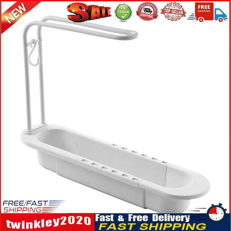 Telescopic Sink Shelf Towel Bar Sponge Drainer Storage Rack Basket (White) Newly