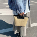 Woven Straw Clutches Bag Women Leather Beach Summer Totes Handbag Wallet
