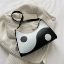 Fashion Black White Hit Color Women Handbag PU Leather Tai Chi Yin Yang Totes