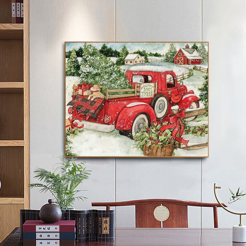Frameless Oil Paint By Numbers Snow Cars DIY Canvas Picture Craft Kits