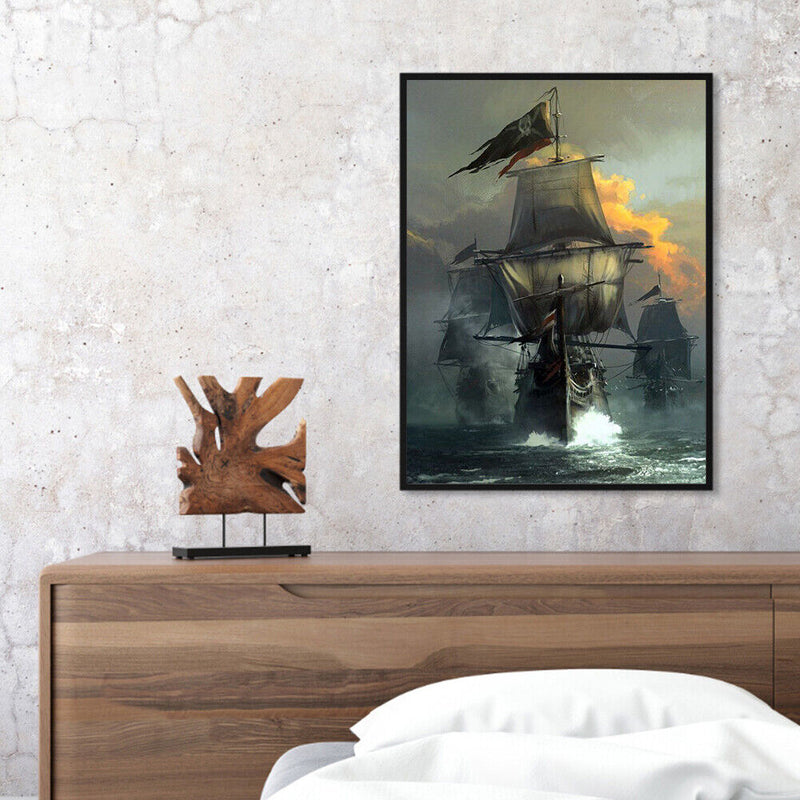 Hand Painted on Canvas DIY Sea Ship Oil Paint By Numbers Drawing Kit Ornaments