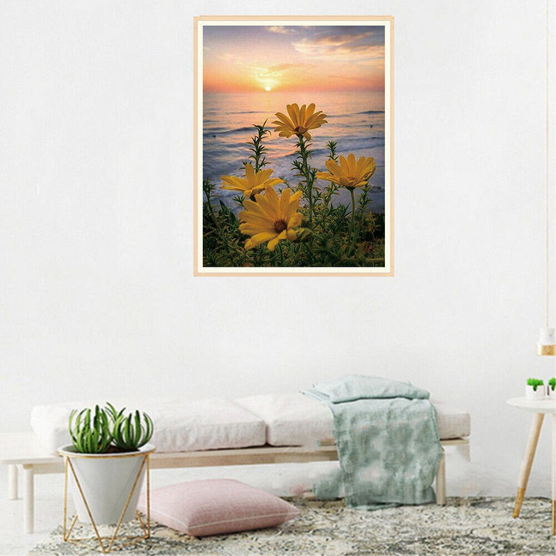 5D DIY Full Drill Diamond Painting Sunset Flowers Embroidery Craft Needlework