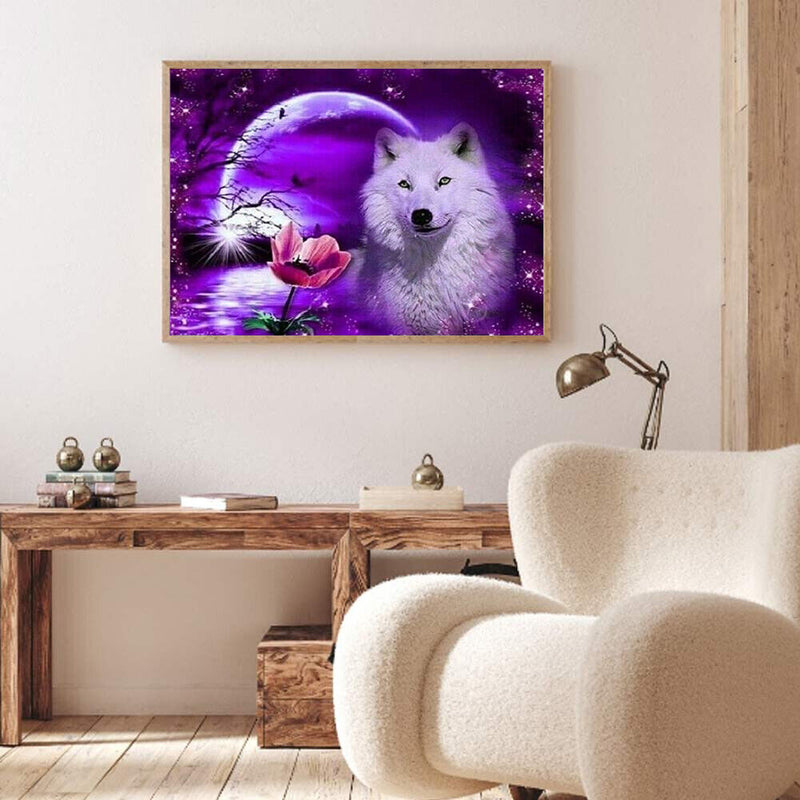 DIY Paint By Number Kit White Wolf Moonlight No Frame for Home Decoration