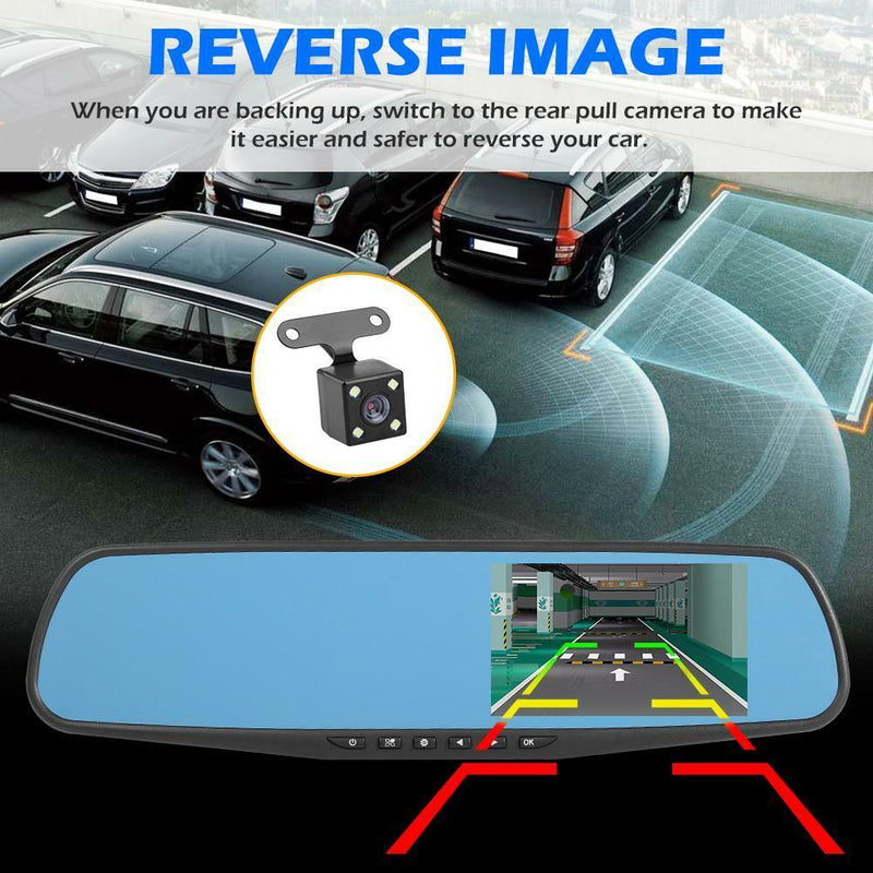 Dual Lens 1080P 4.3" IPS Car DVR Rearview Mirror Camera Dash Cam Video Recorder
