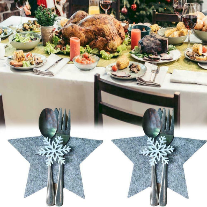 Christmas Stars Tableware Cutlery Holder Silverware Table Bags Decors Fork P8T4