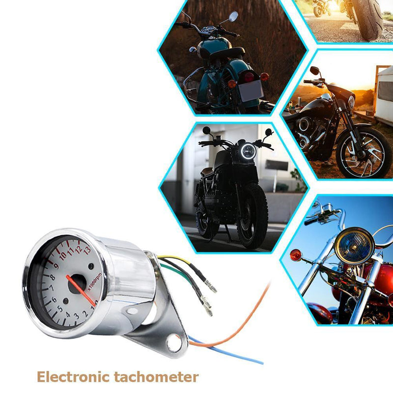 Retro Motorcycle Tachometer 0-13000 Tach RPM Gauge Rev Counter Universal DC