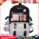 Women Cute Hit Color Backpack Student Canvas Knapsack with Pendant (Black) Newly