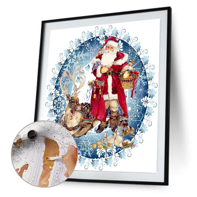 Santa And Animals Frameless Oil Paint By Numbers DIY Hand Painted Canvas Crafts